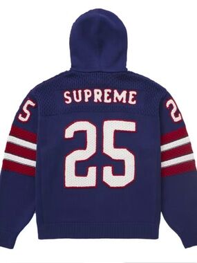 Supreme Navy Crewneck Hoodie Sweater with White and Red Number 25